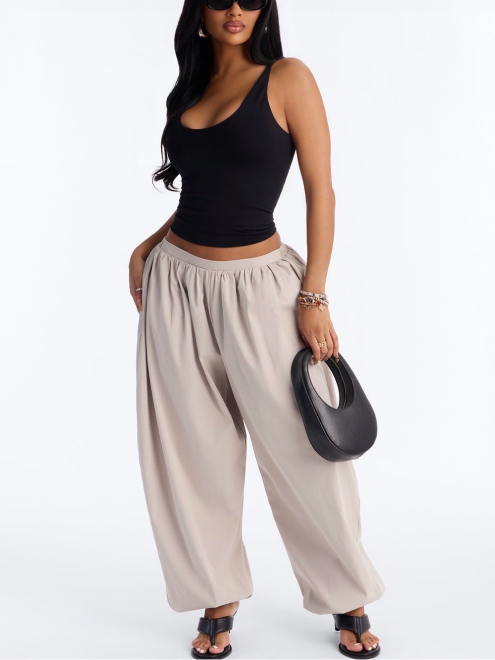 Fashion Nova Taupe Wide-Leg Elastic Waist Pants